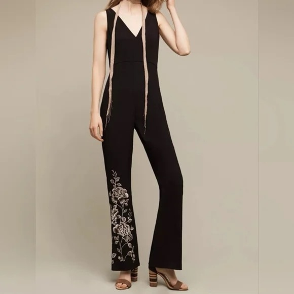 HD in Paris x Anthropologie Black Floral Embroidered Tal Jumpsuit 33927 - Picture 2 of 16
